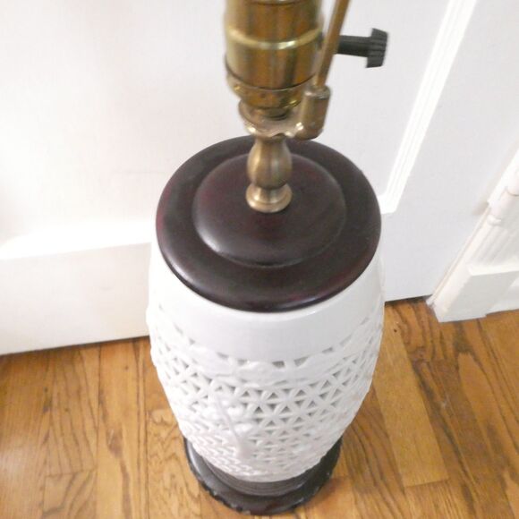 Lamp Blanc de Chine White Porcelain Pierced Chinese Vintage - Picture 4 of 15